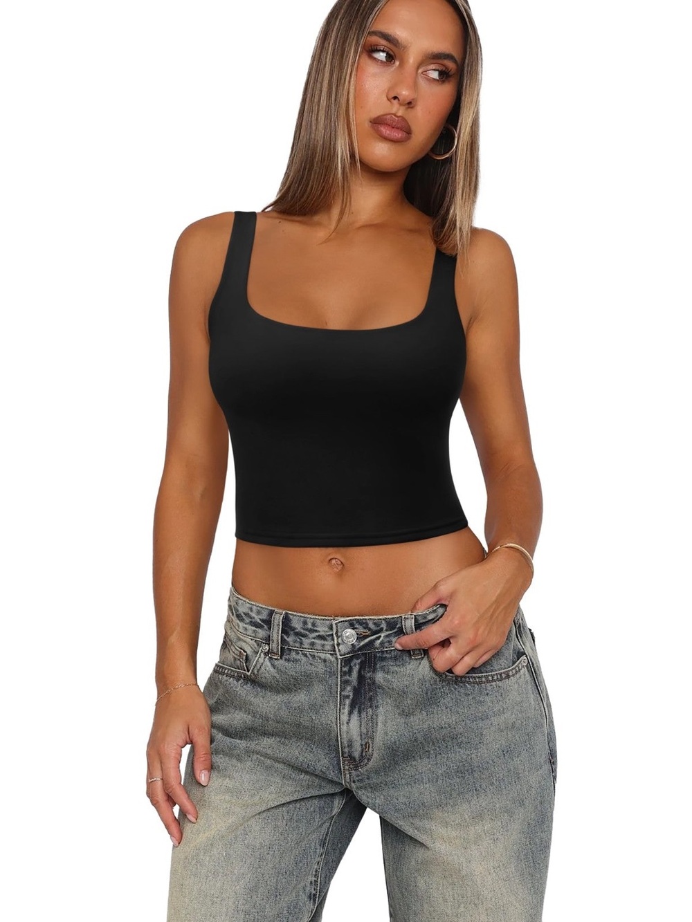 ReoRia Black Square Neck Crop Camisole